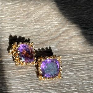 Purple and gold clip on earrings